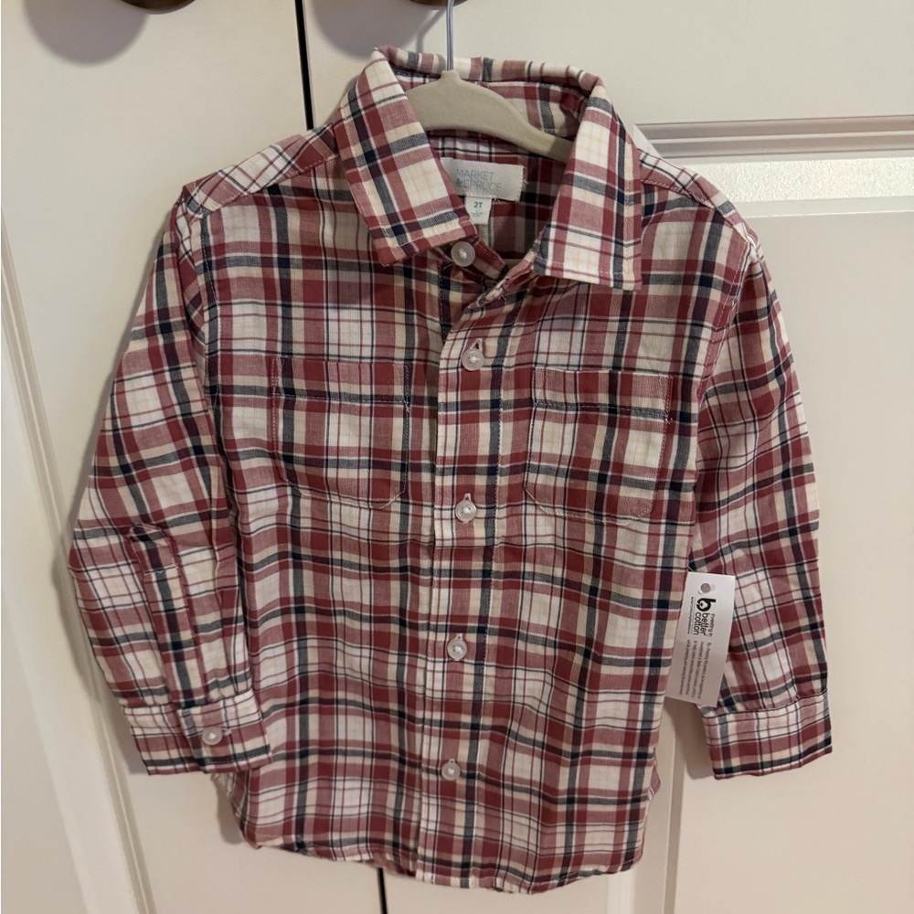 Market & Spruce Red and White Plaid Button-Down Shirt